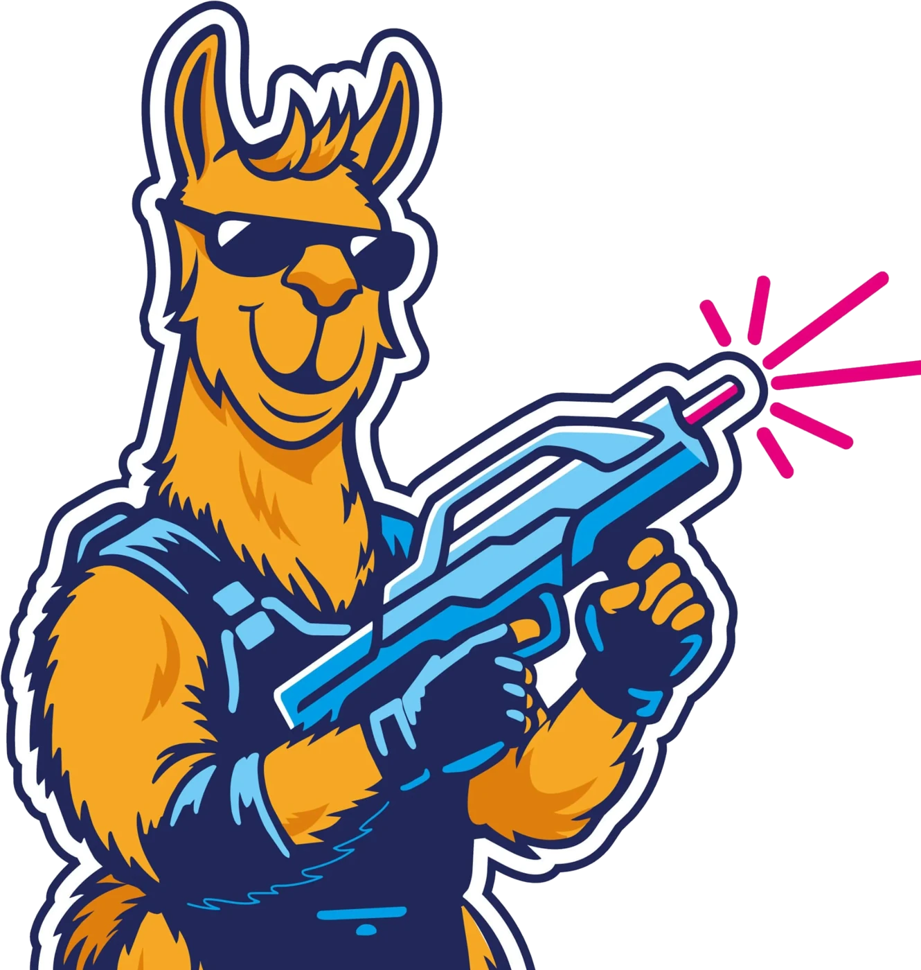 The Laser Llamas mascot, a llama in sunglasses holding a laser blaster